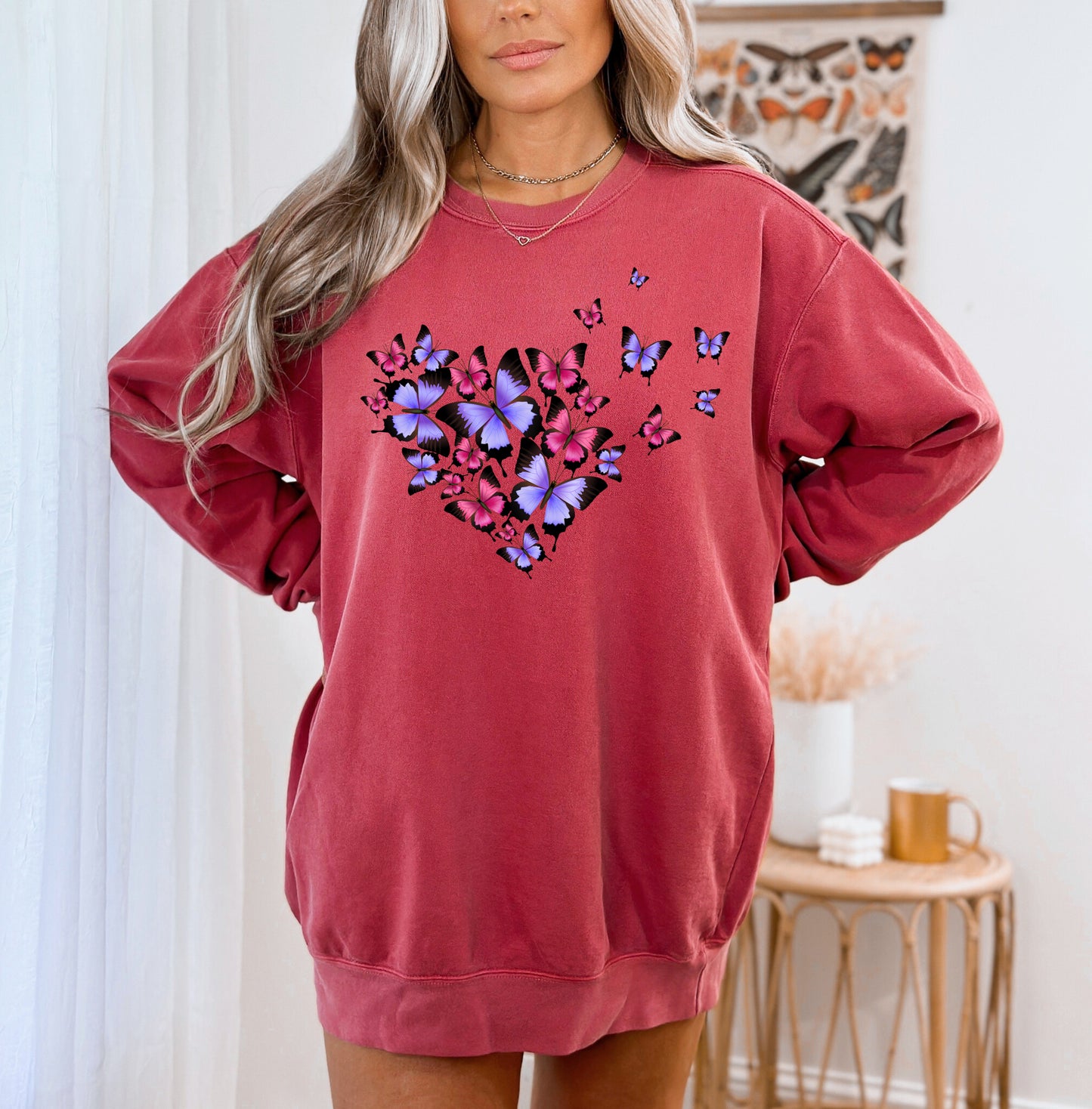 Comfort Color Sweatshirt, Sweater with Butterflies, Butterfly Sweatshirts-newamarketing