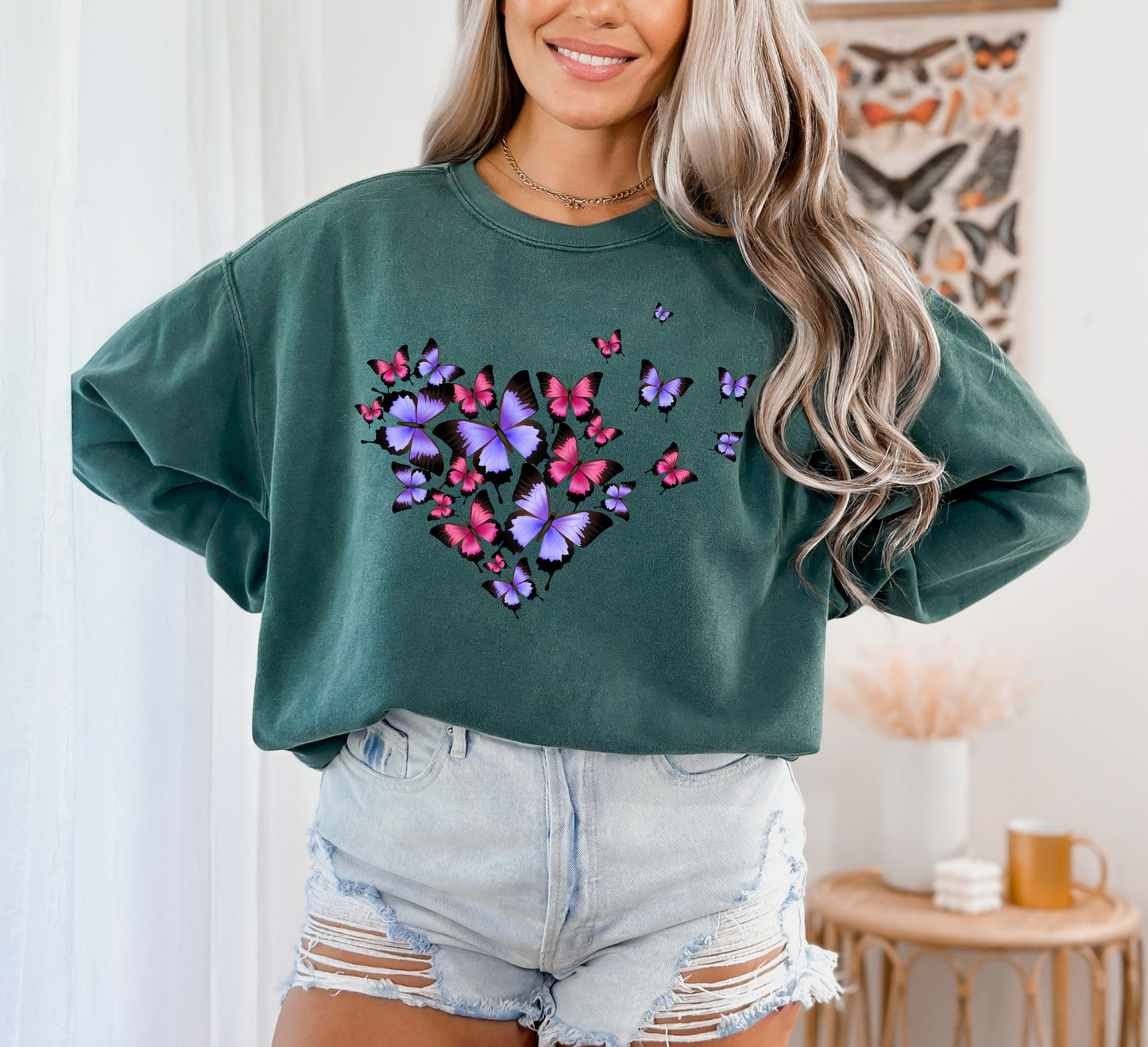 Comfort Color Sweatshirt, Sweater with Butterflies, Butterfly Sweatshirts-newamarketing