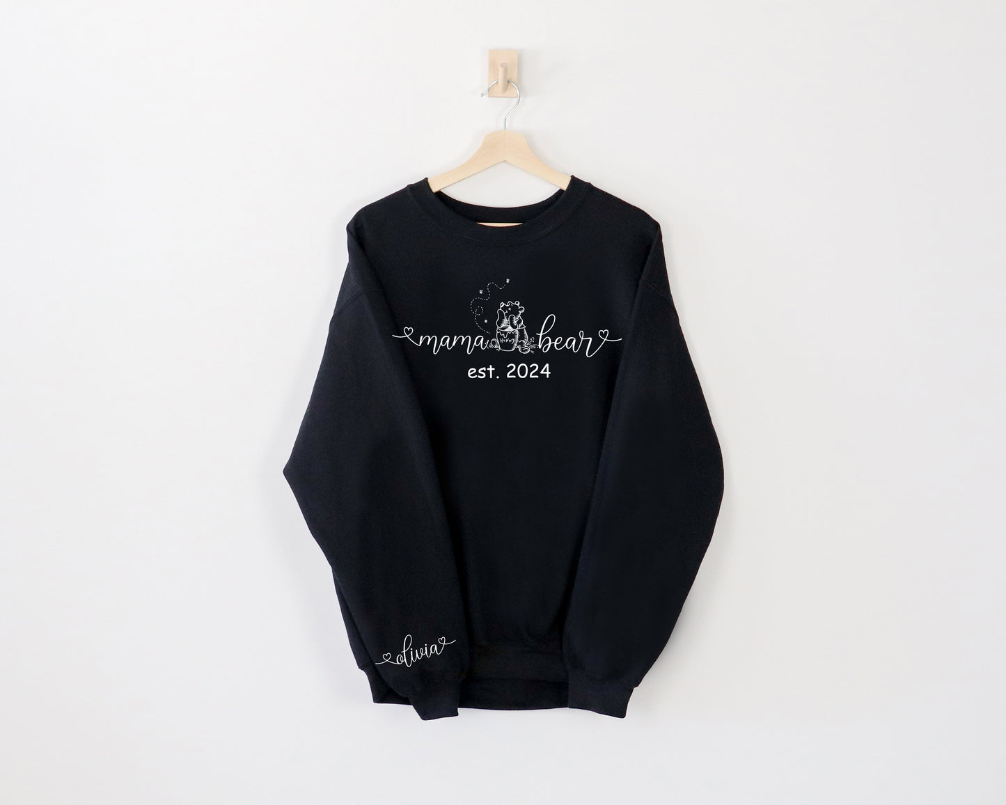 Custom Mama Bear Sweatshirt, Winnie The Pooh Sweater, Custom Sleeve Name Hoodie-newamarketing