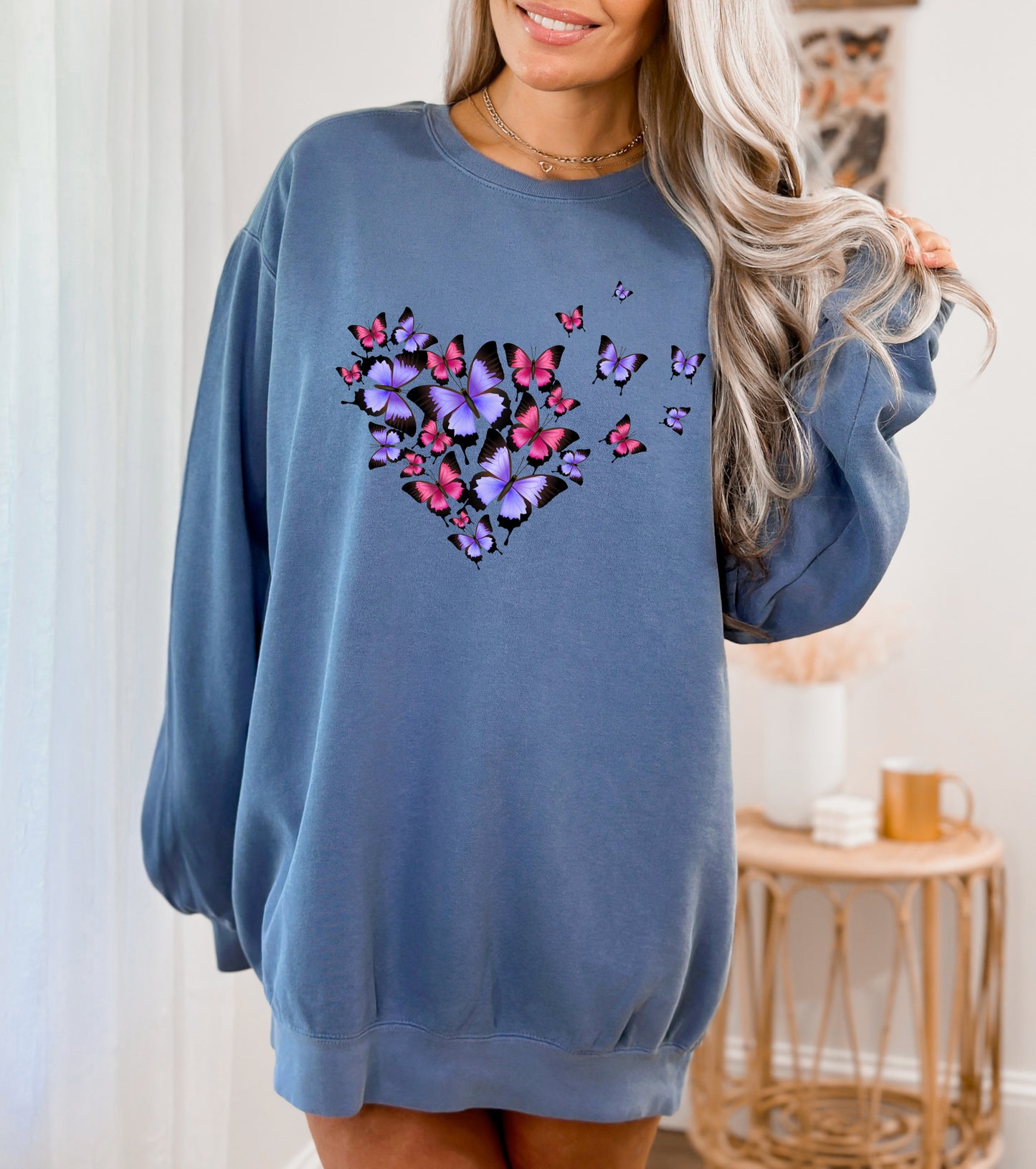 Comfort Color Sweatshirt, Sweater with Butterflies, Butterfly Sweatshirts-newamarketing