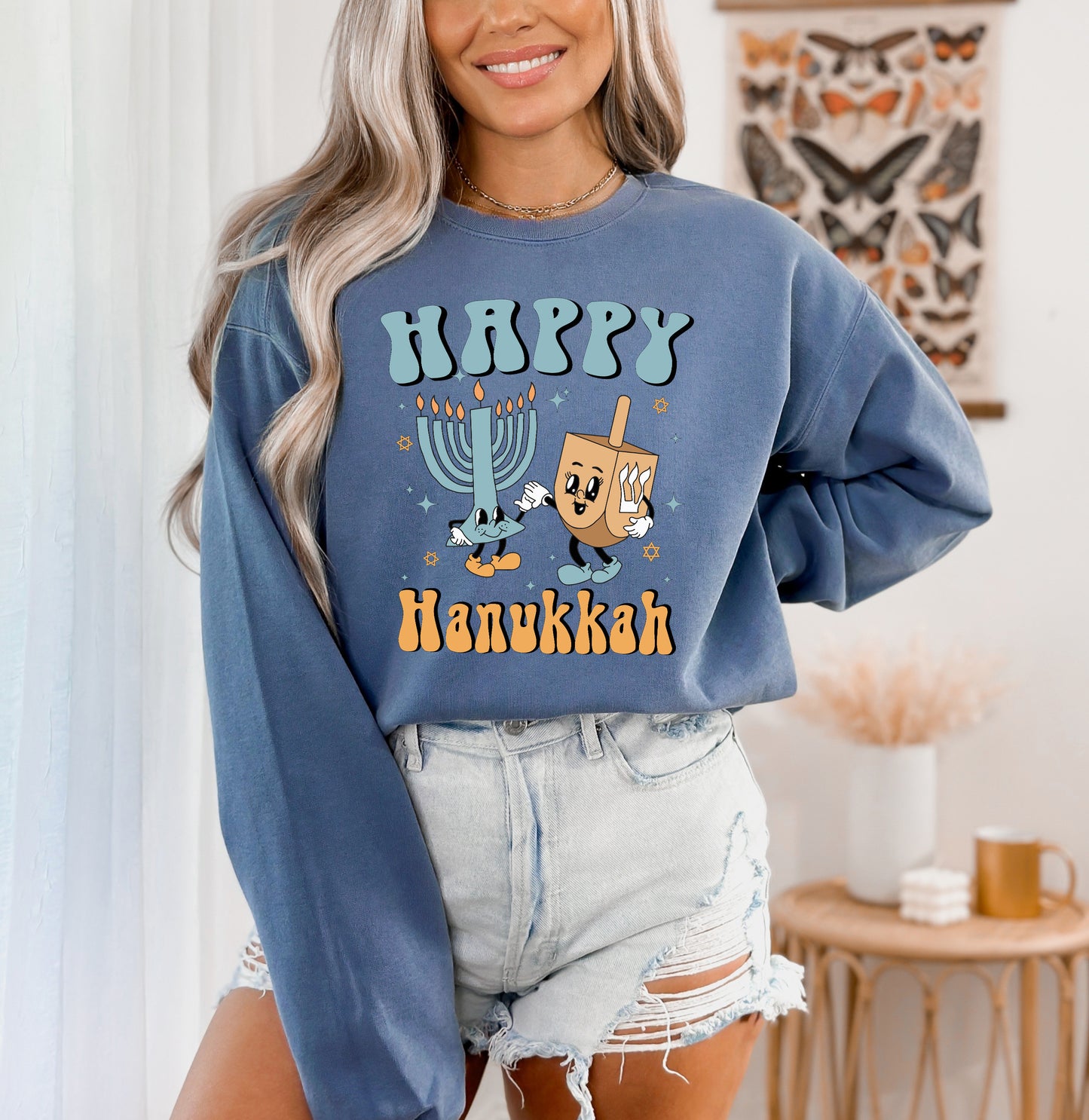 Comfort Color Sweatshirt, Hanukkah Sweaters, Happy Hanukkah Sweater-newamarketing