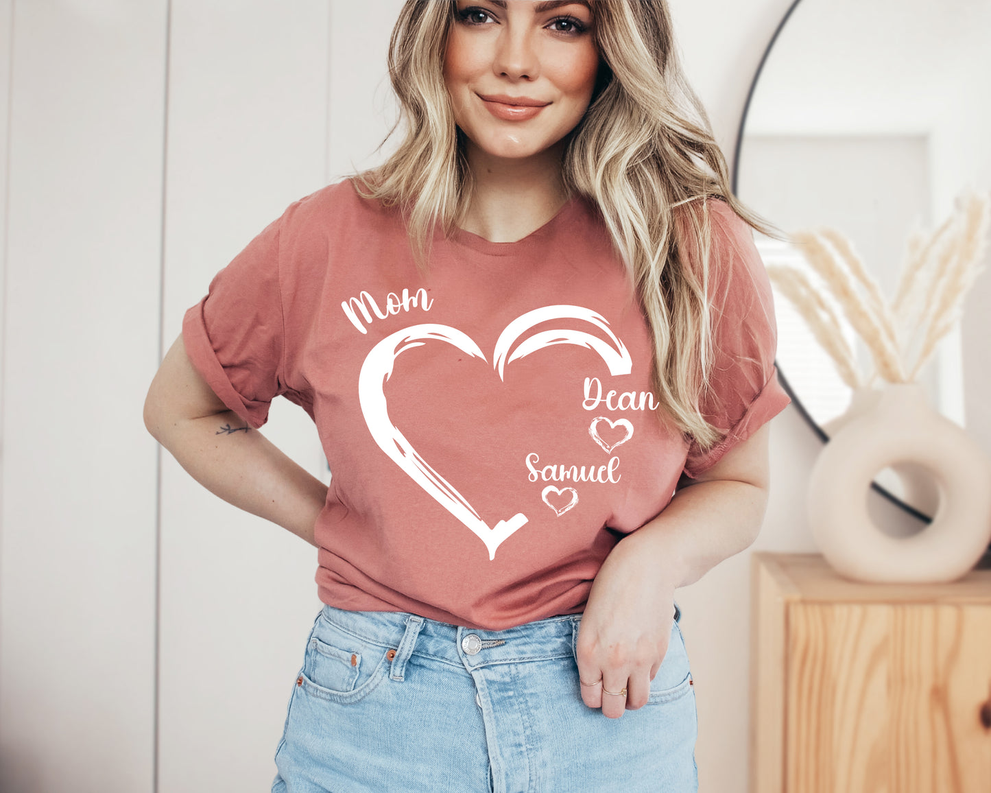 Personalized Mom Shirt, Mom Heart Shirt, Mom Shirt with Kids Name-newamarketing