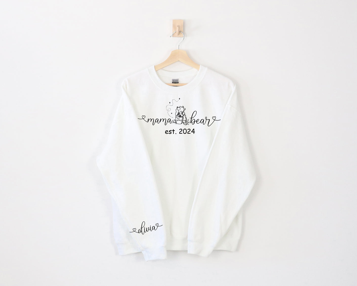 Custom Mama Bear Sweatshirt, Winnie The Pooh Sweater, Custom Sleeve Name Hoodie-newamarketing