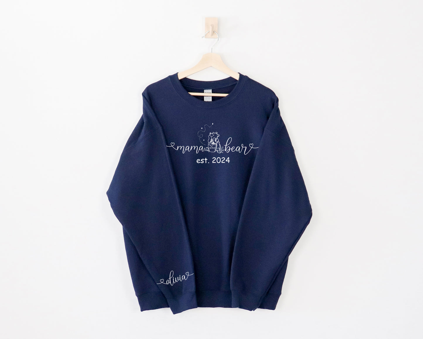 Custom Mama Bear Sweatshirt, Winnie The Pooh Sweater, Custom Sleeve Name Hoodie-newamarketing