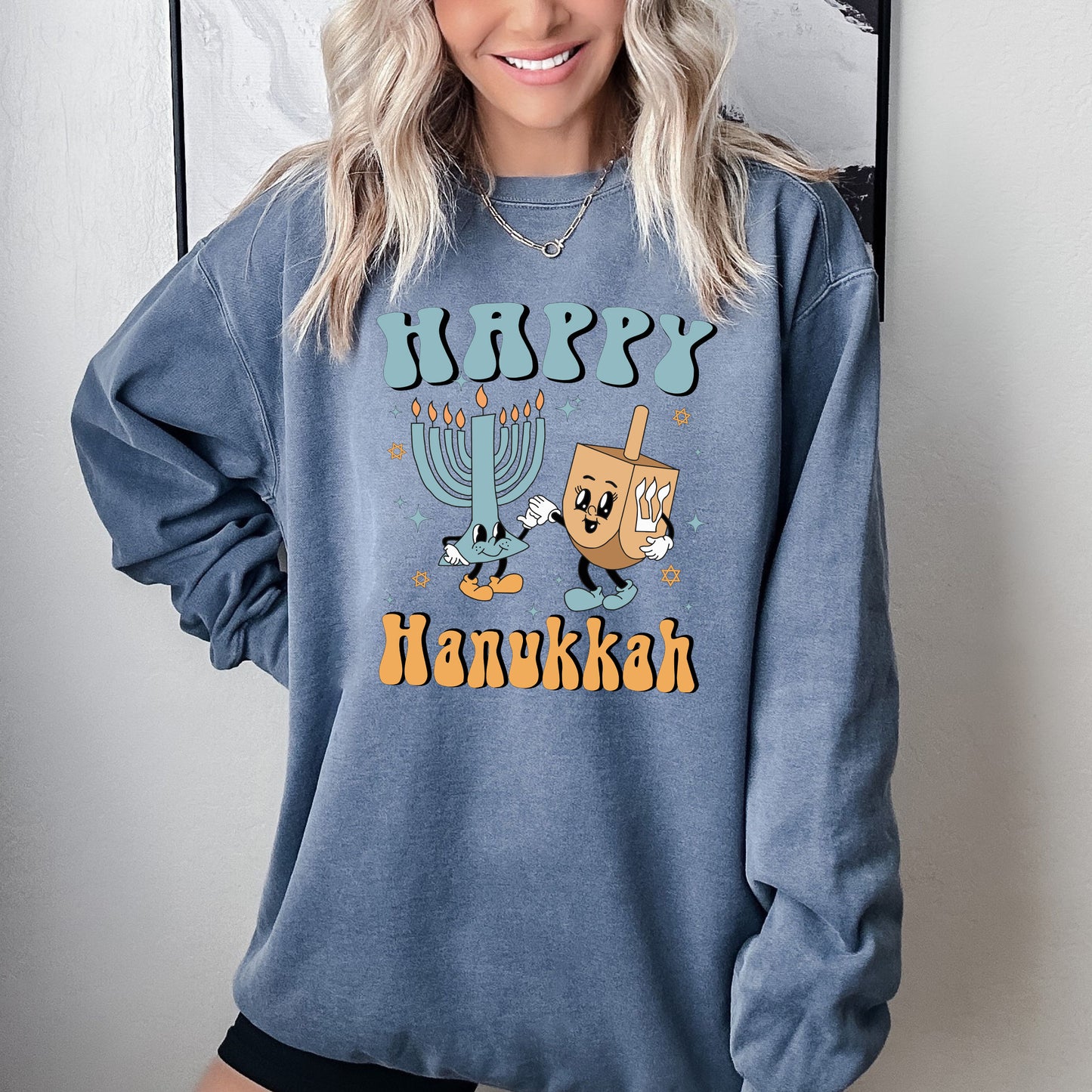 Comfort Color Sweatshirt, Hanukkah Sweaters, Happy Hanukkah Sweater-newamarketing