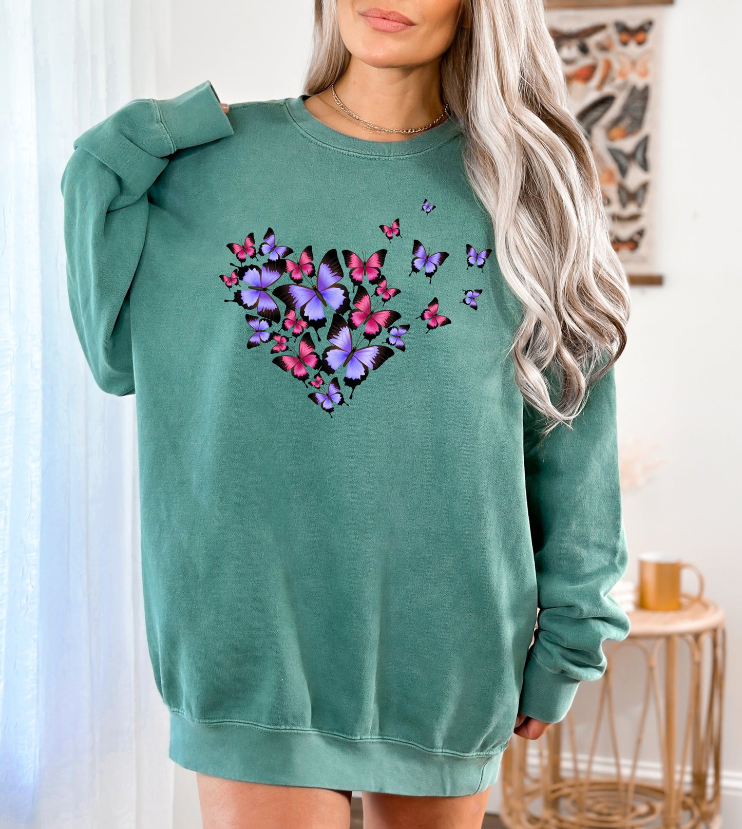 Comfort Color Sweatshirt, Sweater with Butterflies, Butterfly Sweatshirts-newamarketing