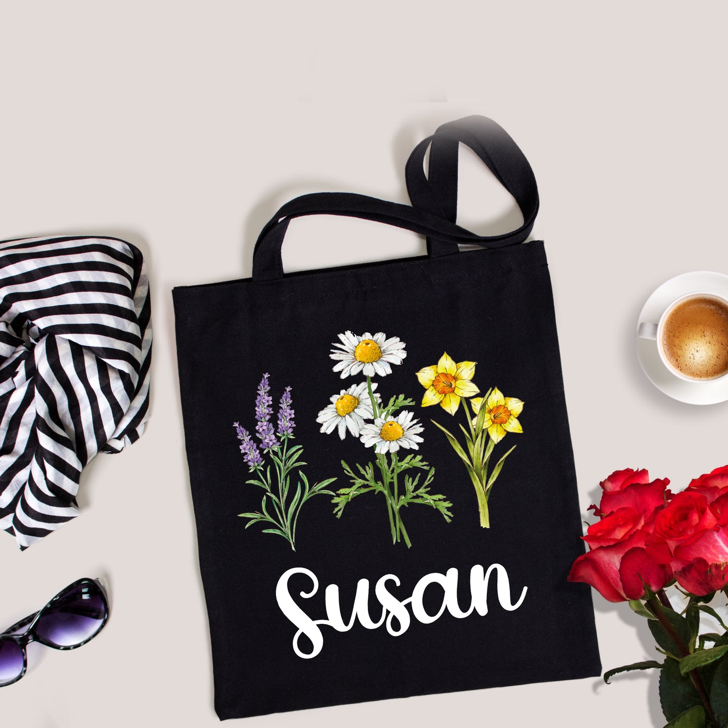 Floral Tote Bag, Personalized Floral Tote Bag, Tote Bag Flowers-newamarketing