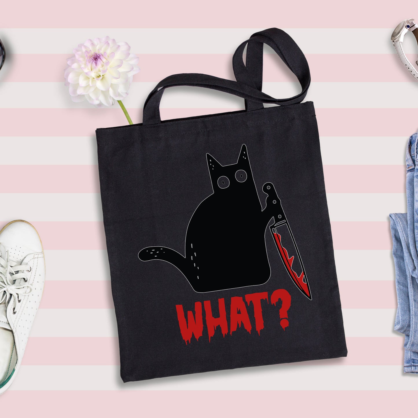 Black Cat Tote Bag, Cat Tote Bag, Funny Cat Tote Bag-newamarketing