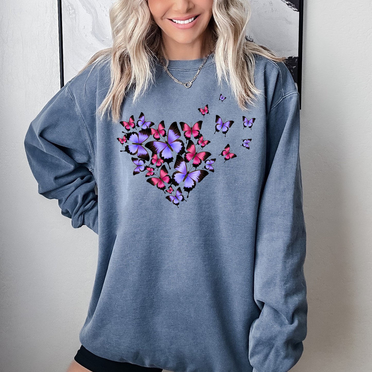 Comfort Color Sweatshirt, Sweater with Butterflies, Butterfly Sweatshirts-newamarketing