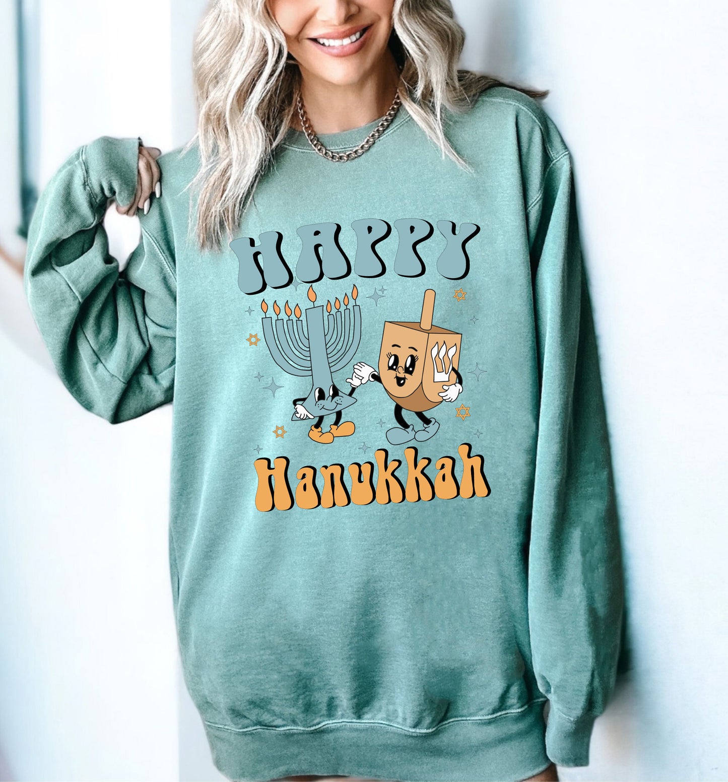Comfort Color Sweatshirt, Hanukkah Sweaters, Happy Hanukkah Sweater-newamarketing