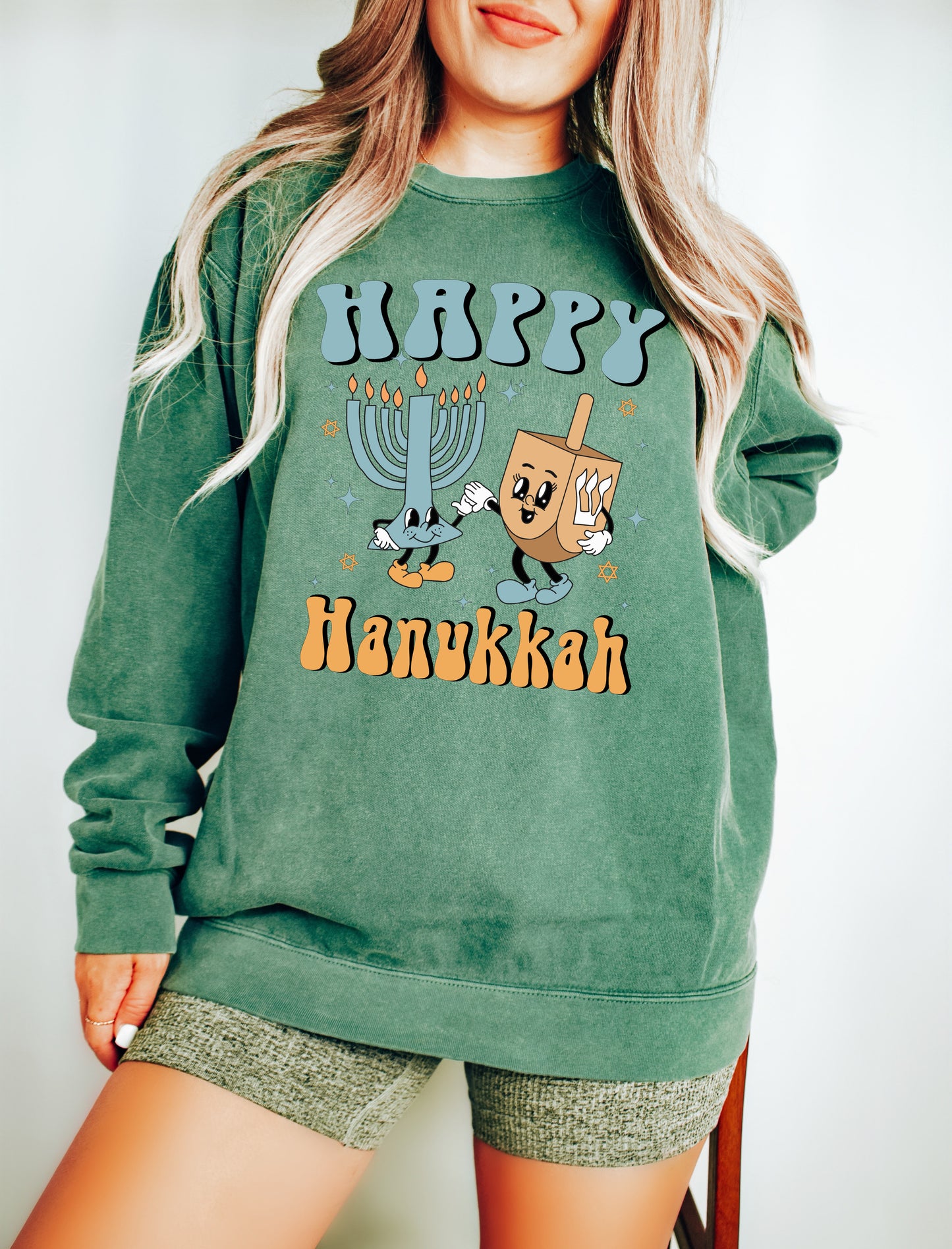 Comfort Color Sweatshirt, Hanukkah Sweaters, Happy Hanukkah Sweater-newamarketing