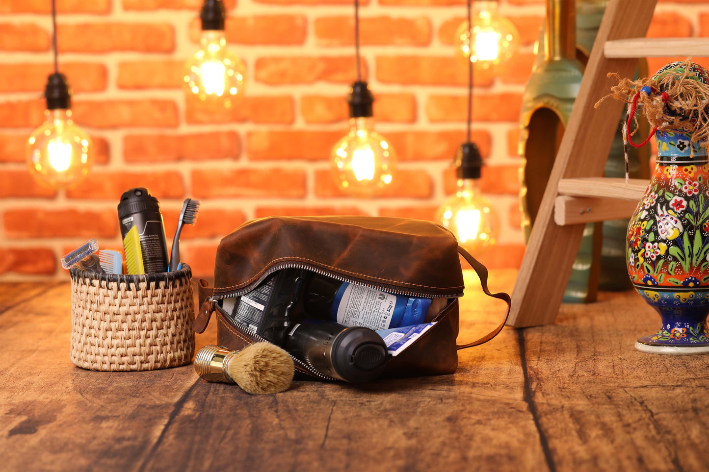 Custom Leather Dopp Kit, Leather Travel Shaving Kit, Monogrammed Dopp Kit-newamarketing