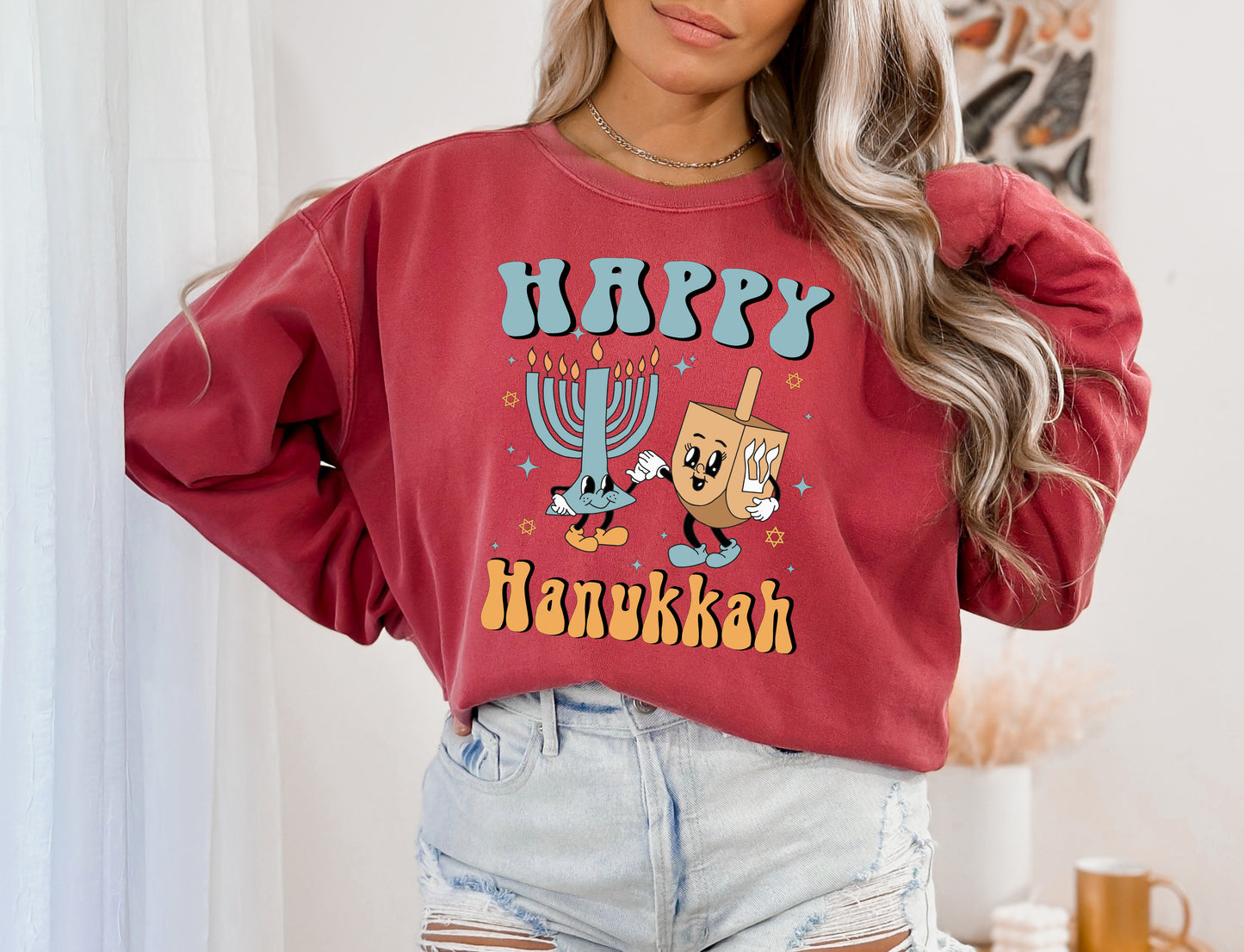 Comfort Color Sweatshirt, Hanukkah Sweaters, Happy Hanukkah Sweater-newamarketing