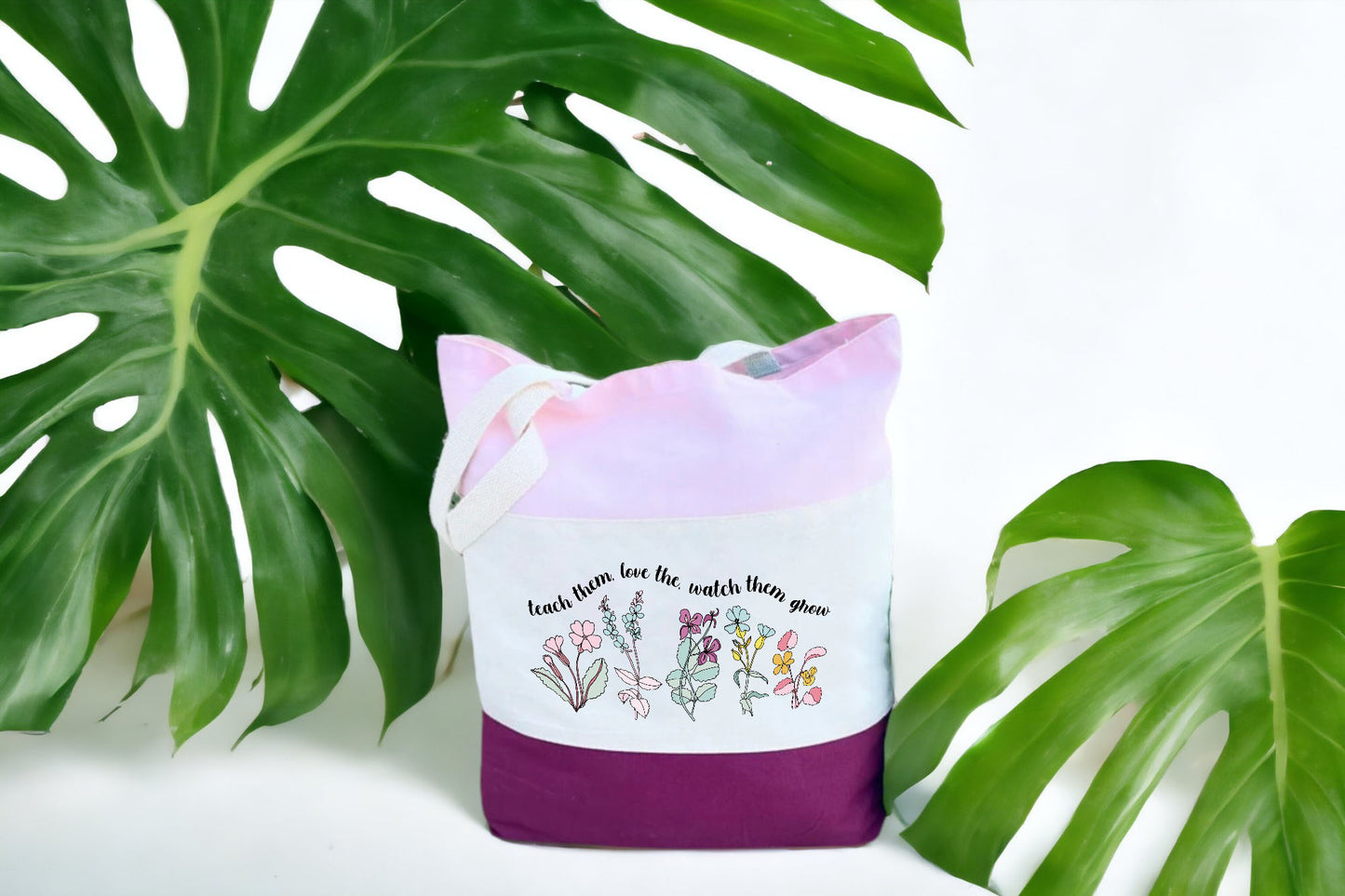 Tote For Teachers, Canvas Floral Tote Bag, Tri Color Tote Bag-newamarketing
