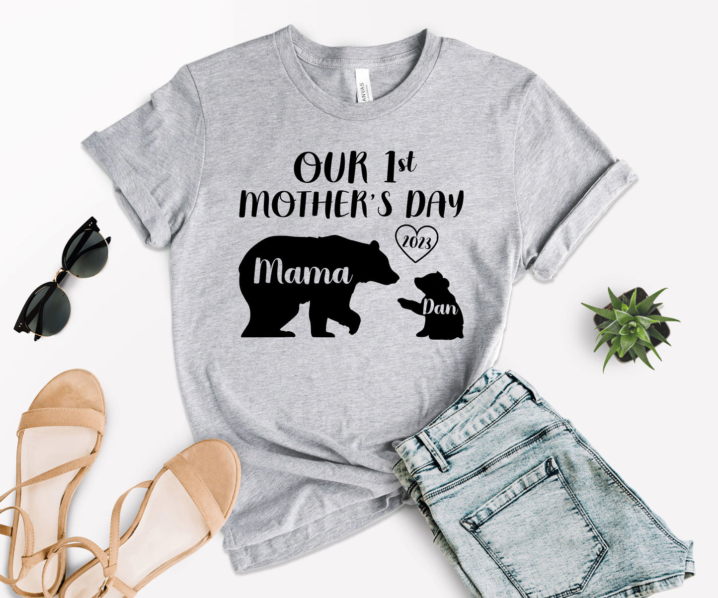 Our 1st Mother's Day Shirt, Mama Bear Shirt with Kids Name, Custom Mom Shirt-newamarketing