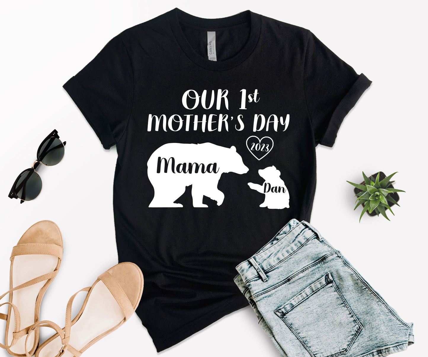 Our 1st Mother's Day Shirt, Mama Bear Shirt with Kids Name, Custom Mom Shirt-newamarketing