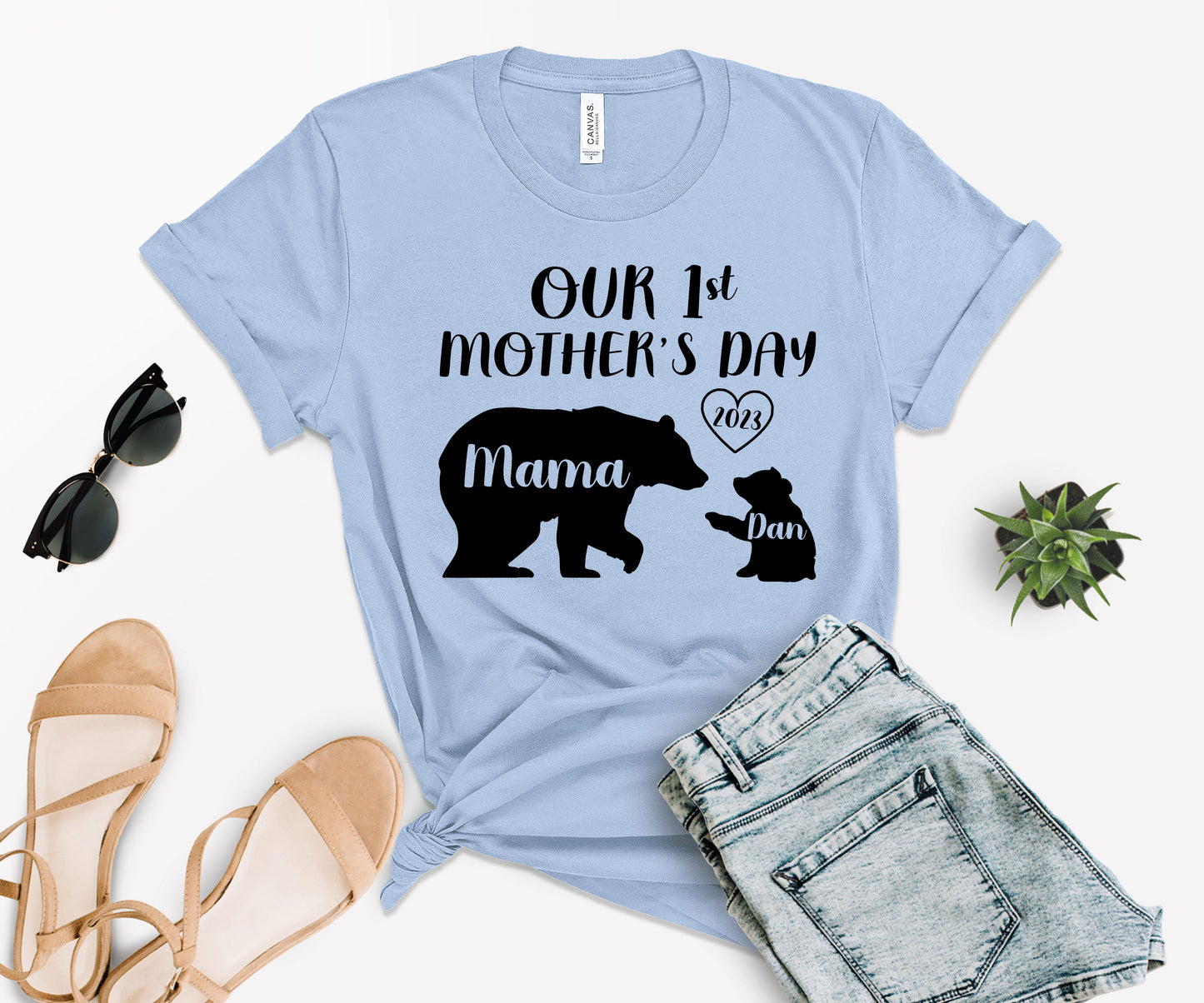Our 1st Mother's Day Shirt, Mama Bear Shirt with Kids Name, Custom Mom Shirt-newamarketing