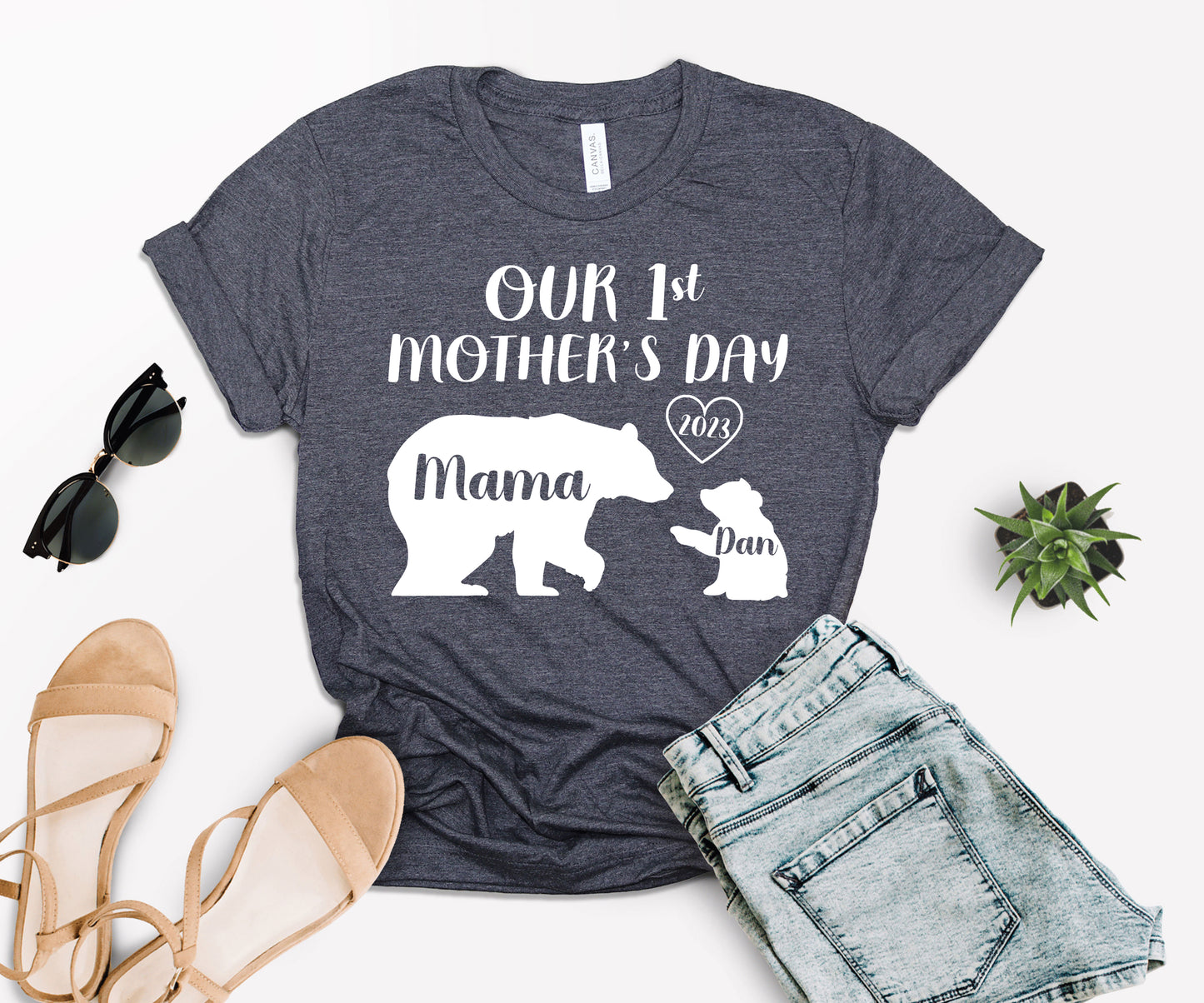 Our 1st Mother's Day Shirt, Mama Bear Shirt with Kids Name, Custom Mom Shirt-newamarketing