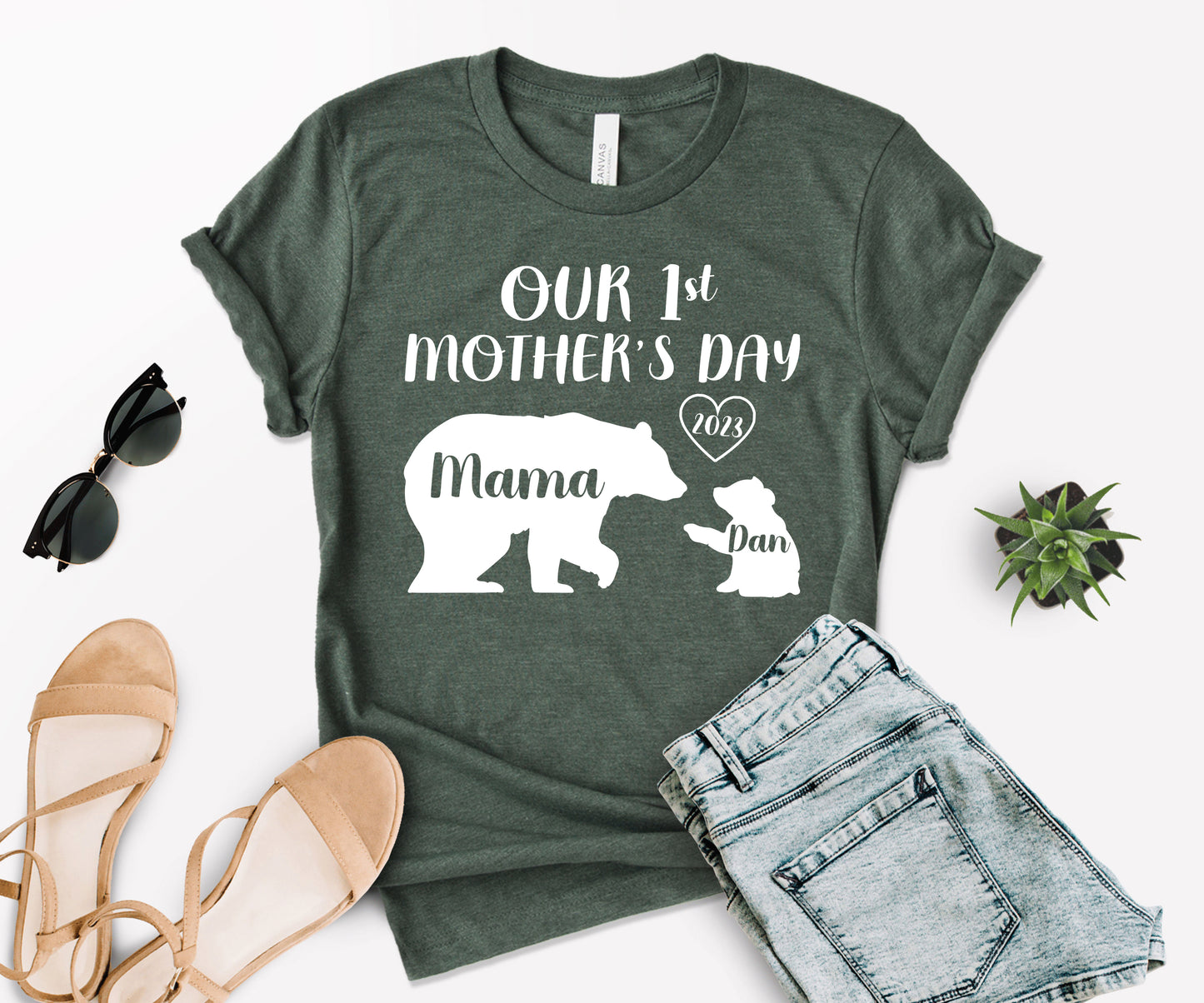 Our 1st Mother's Day Shirt, Mama Bear Shirt with Kids Name, Custom Mom Shirt-newamarketing