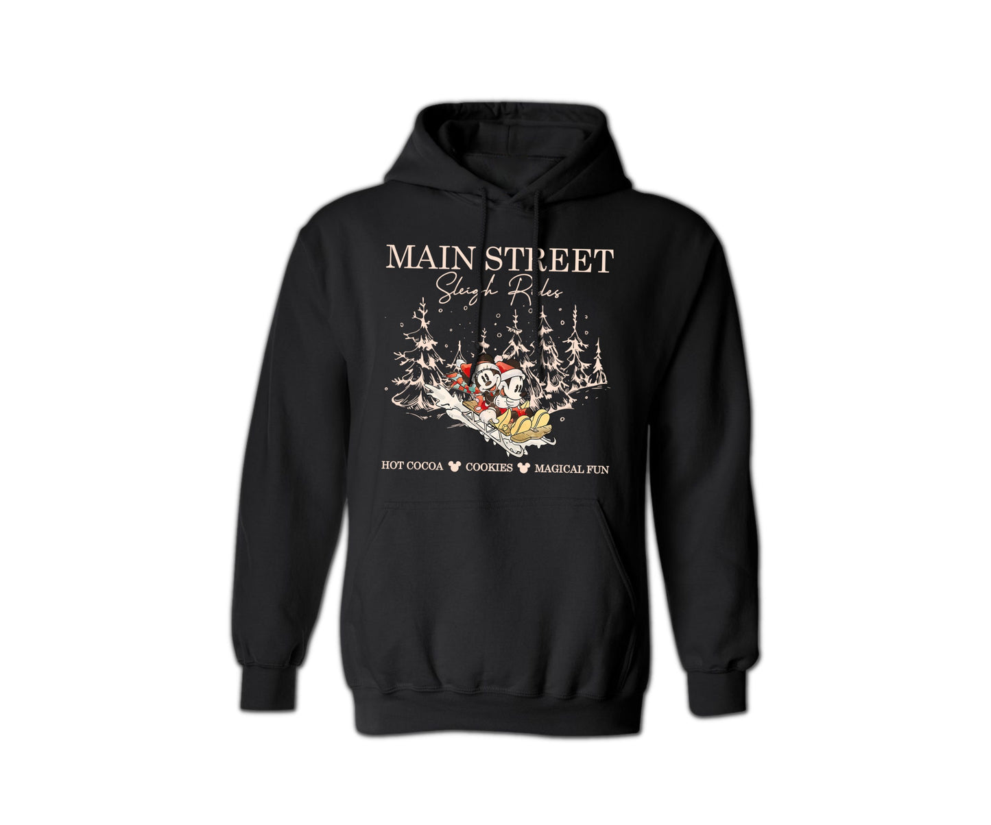 Christmas Holiday Hoodie - Main Street Sleigh Rides Graphic Hoodie for Men & Women, Funny Unisex Christmas Sweater