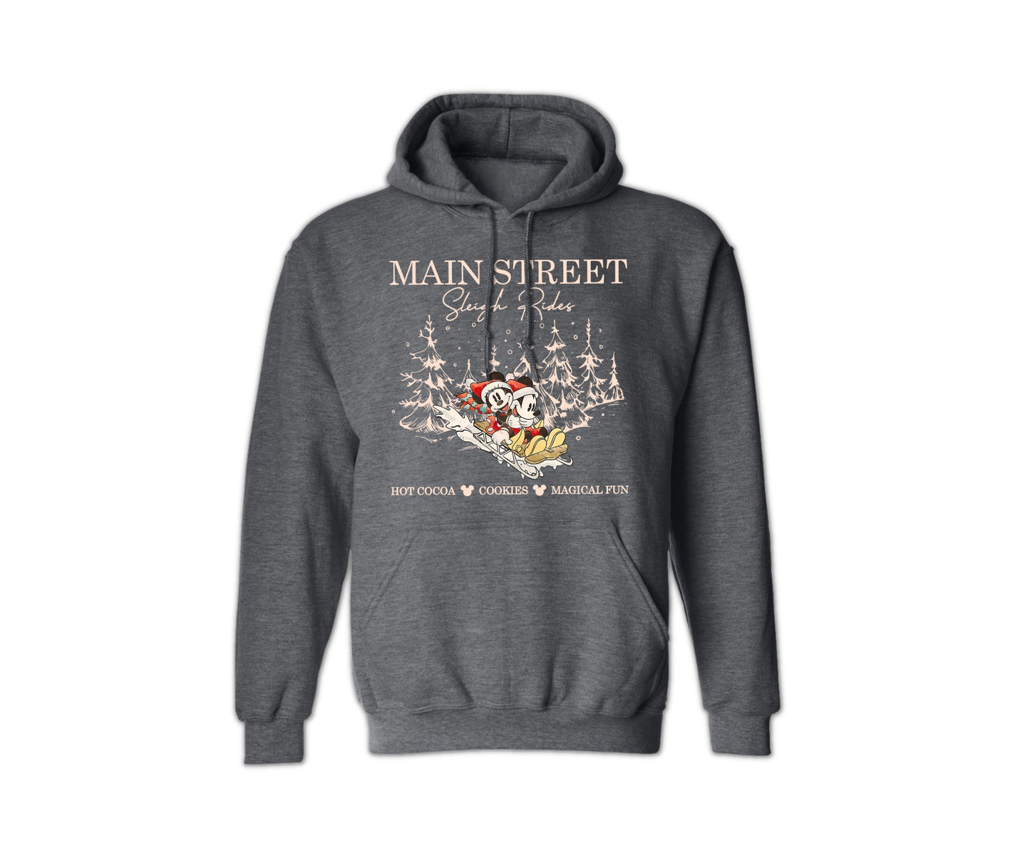 Christmas Holiday Hoodie - Main Street Sleigh Rides Graphic Hoodie for Men & Women, Funny Unisex Christmas Sweater