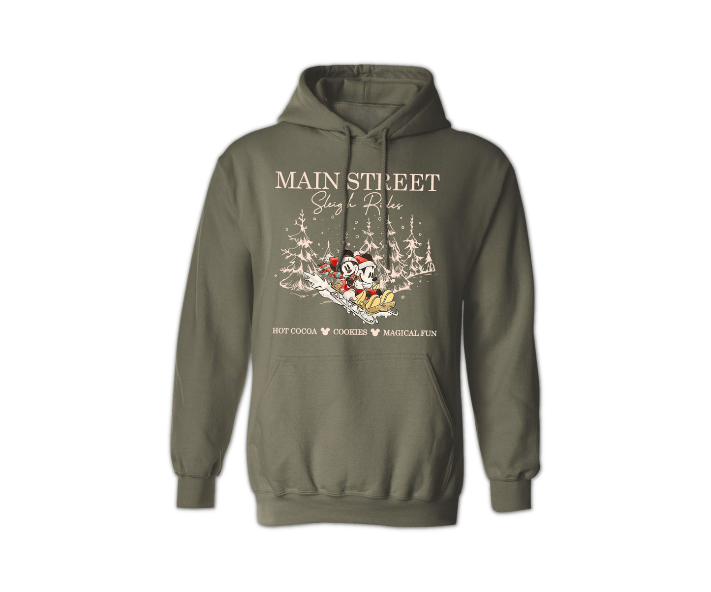 Christmas Holiday Hoodie - Main Street Sleigh Rides Graphic Hoodie for Men & Women, Funny Unisex Christmas Sweater