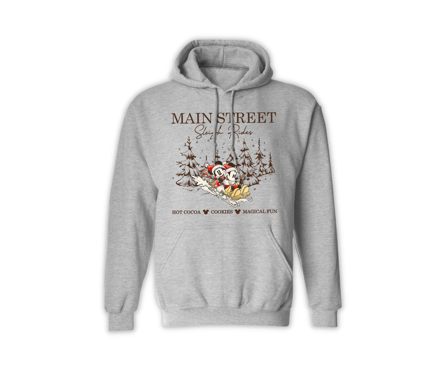 Christmas Holiday Hoodie - Main Street Sleigh Rides Graphic Hoodie for Men & Women, Funny Unisex Christmas Sweater