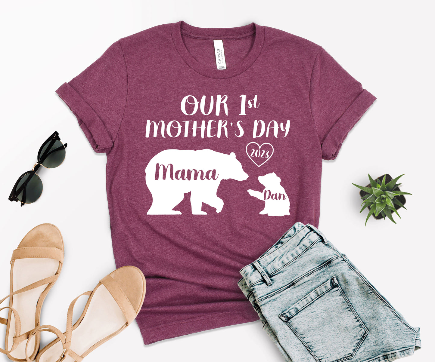 Our 1st Mother's Day Shirt, Mama Bear Shirt with Kids Name, Custom Mom Shirt-newamarketing