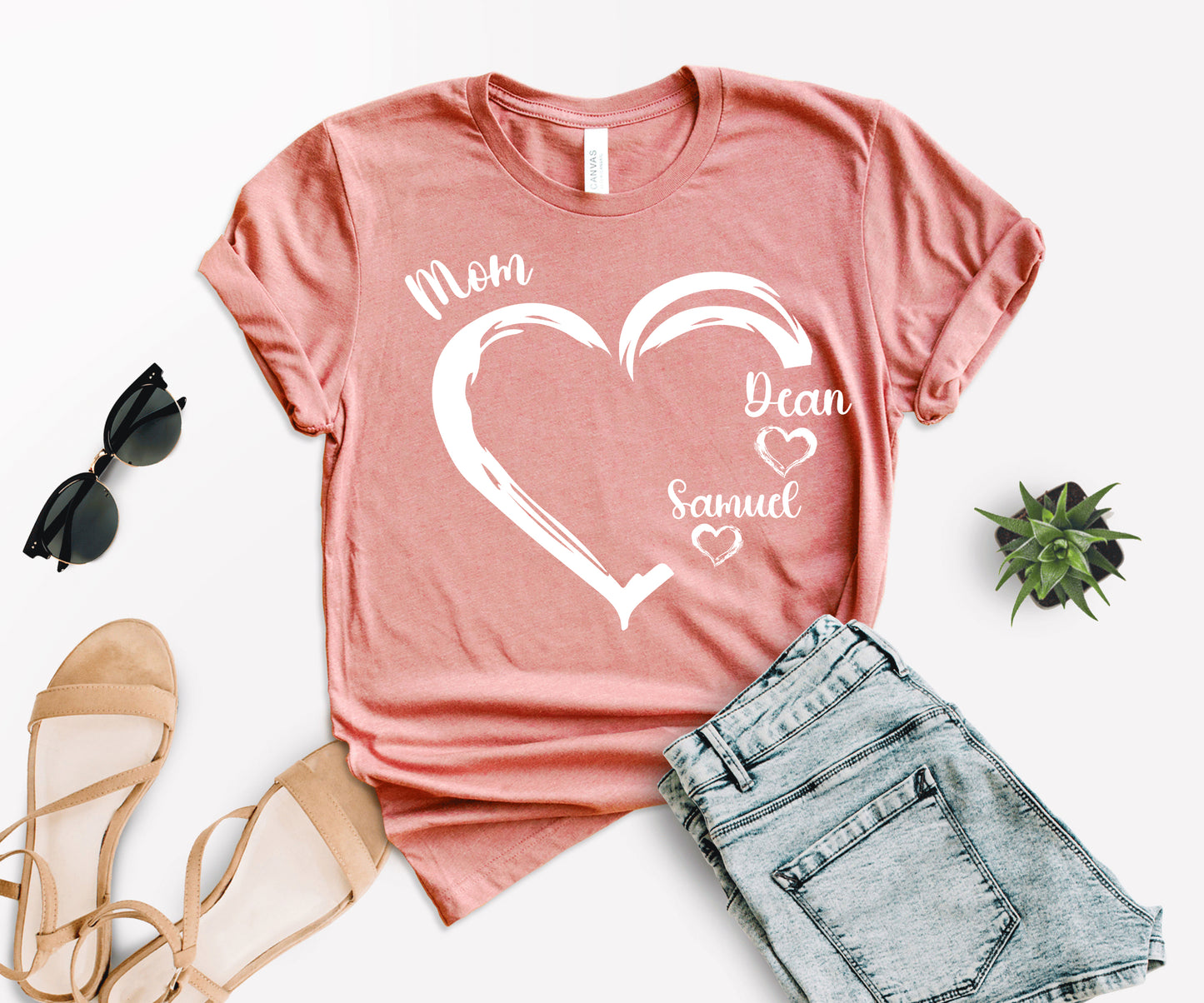 Personalized Mom Shirt, Mom Heart Shirt, Mom Shirt with Kids Name-newamarketing
