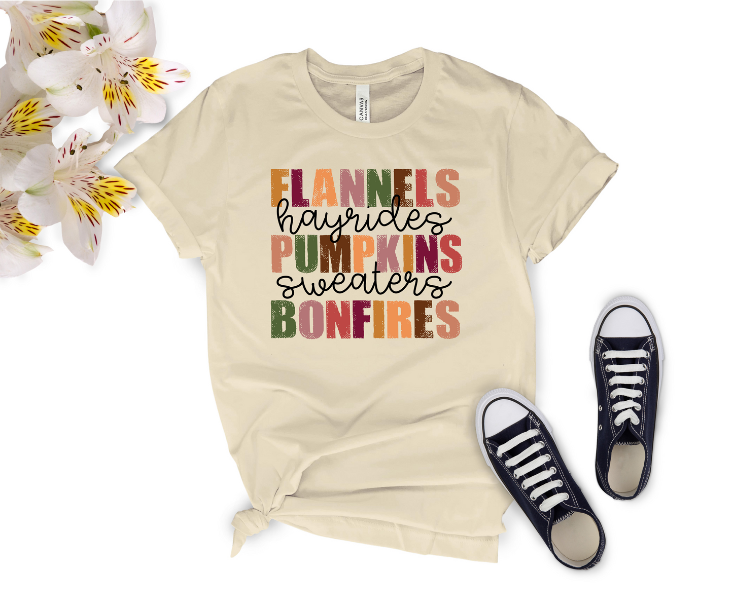 Newa Marketing, Flannels Hayrides Pumpkins Sweaters Bonfires Shirt, Thanksgiving T-Shirts, Pumpkin Fall Shirt, Autumn Tshirt, Halloween, high-quality, Made in the USA, Pumpkin Shirt, moms, father, mother, dad, kids, adult, youth, toddler t-shirt, baby onesie, matching, design, family, soft cotton, holiday, trip, vacation, gift