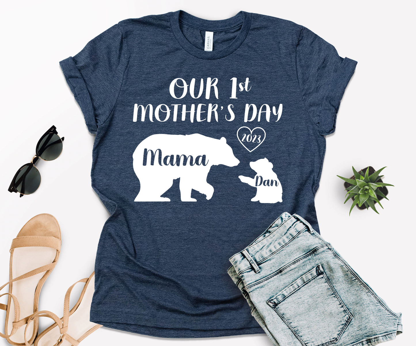 Our 1st Mother's Day Shirt, Mama Bear Shirt with Kids Name, Custom Mom Shirt-newamarketing