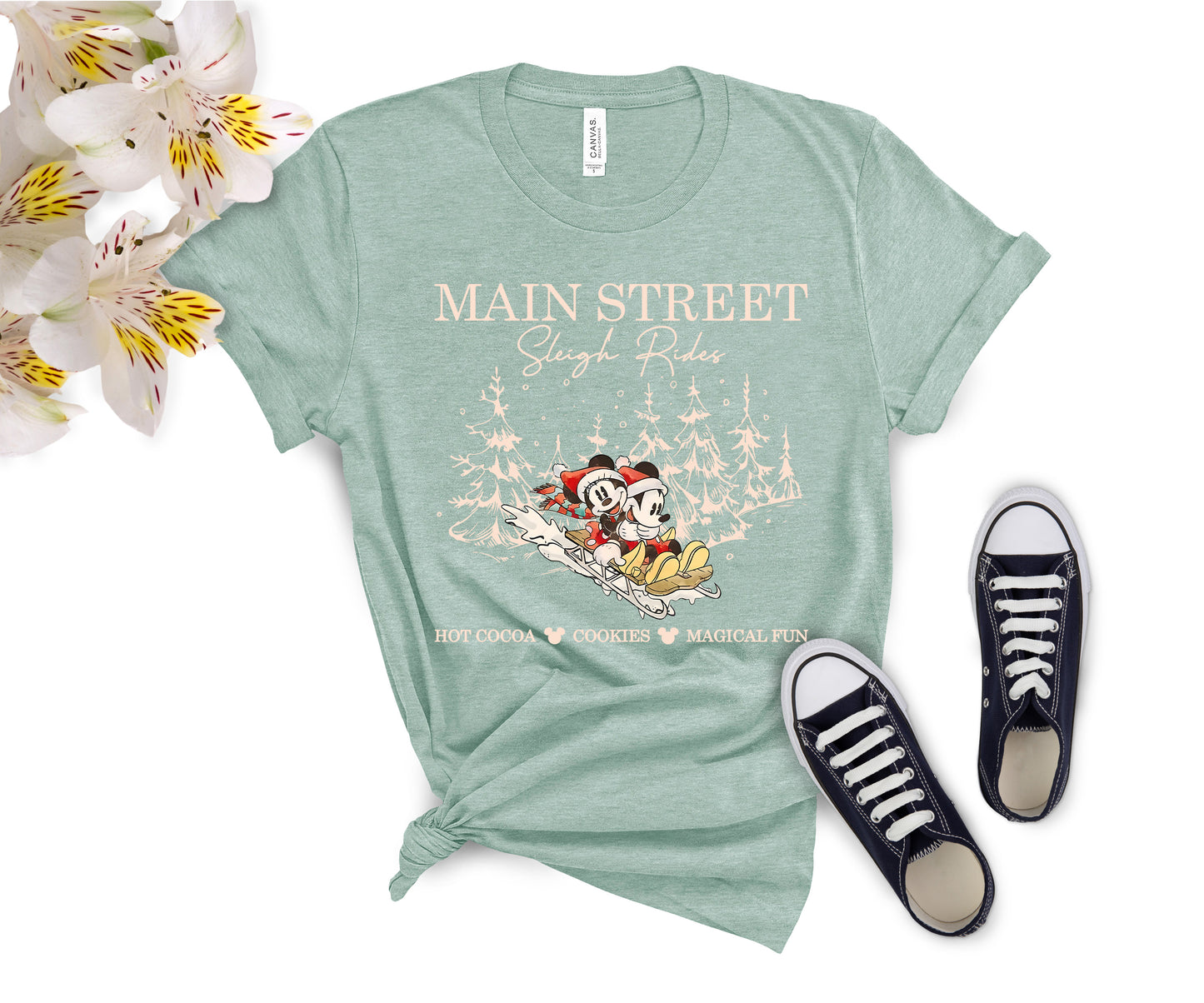 Main Street Sleigh Rides Christmas T-Shirt – Holiday Shirt for Women, Men, Kids & Babies, Made in USA
