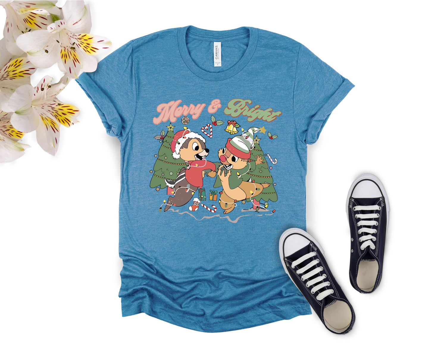Merry and Bright Christmas T-Shirt – Cute Chipmunk Holiday Graphic Tee for Family Matching Outfits