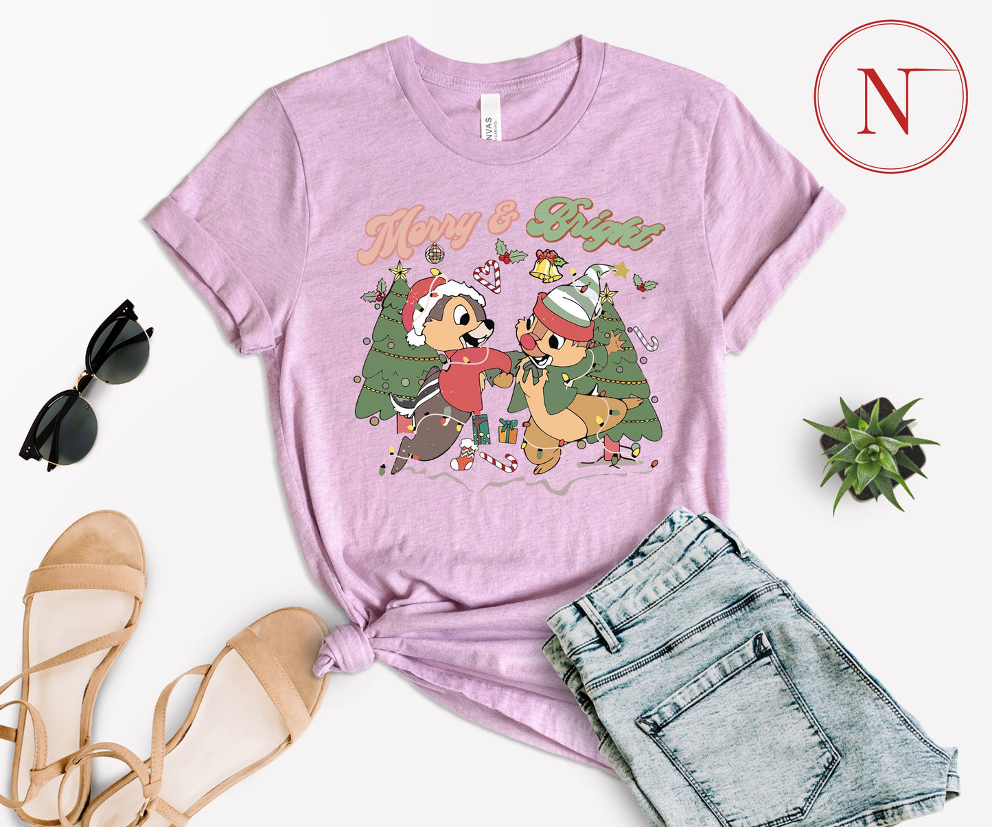 Merry and Bright Christmas T-Shirt – Cute Chipmunk Holiday Graphic Tee for Family Matching Outfits