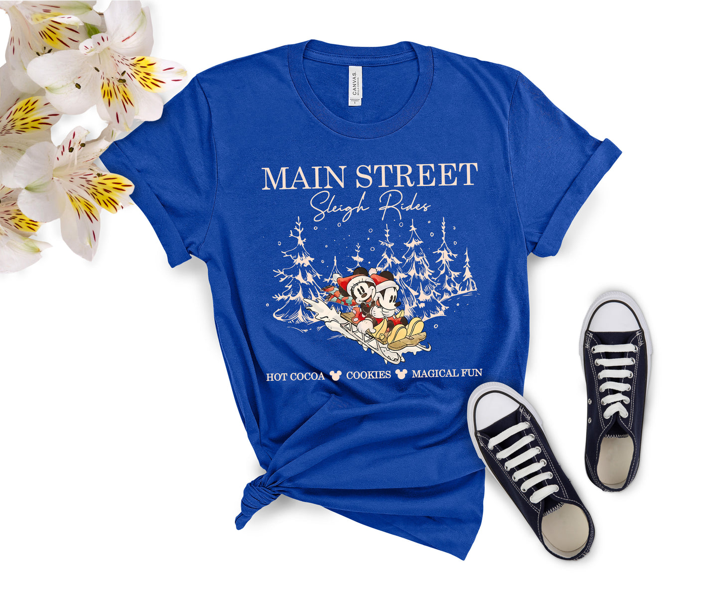 Main Street Sleigh Rides Christmas T-Shirt – Holiday Shirt for Women, Men, Kids & Babies, Made in USA