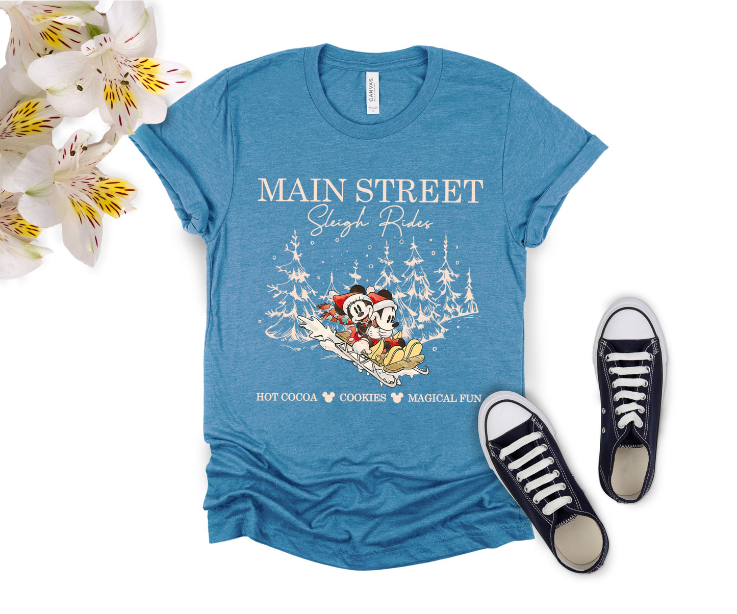 Main Street Sleigh Rides Christmas T-Shirt – Holiday Shirt for Women, Men, Kids & Babies, Made in USA