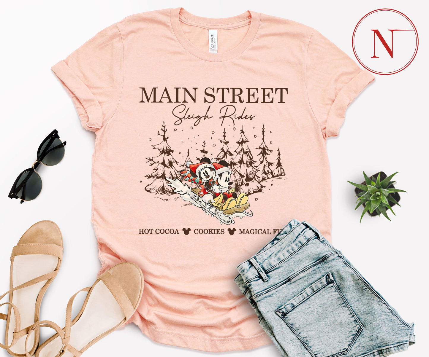 Main Street Sleigh Rides Christmas T-Shirt – Holiday Shirt for Women, Men, Kids & Babies, Made in USA
