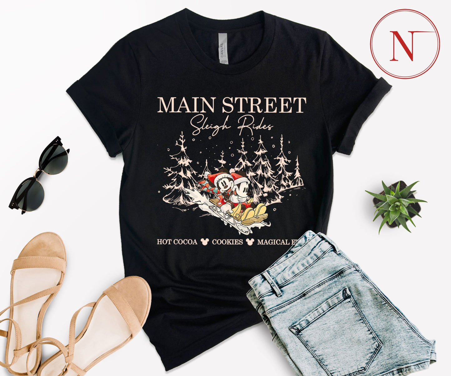 Main Street Sleigh Rides Christmas T-Shirt – Holiday Shirt for Women, Men, Kids & Babies, Made in USA
