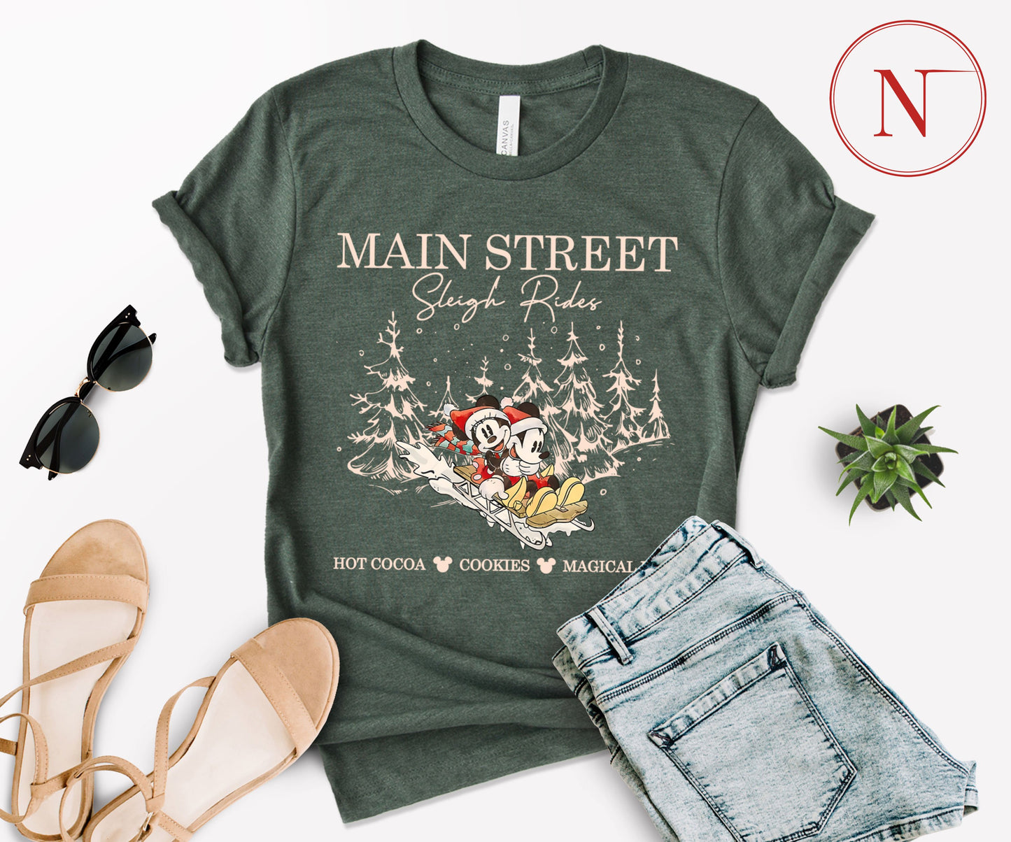 Main Street Sleigh Rides Christmas T-Shirt – Holiday Shirt for Women, Men, Kids & Babies, Made in USA