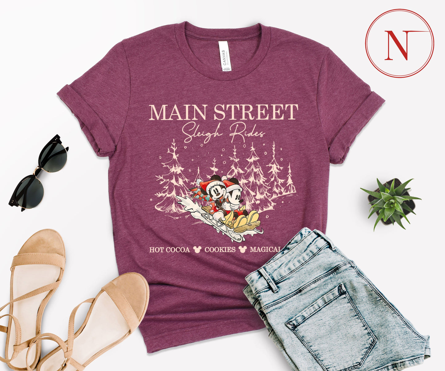 Main Street Sleigh Rides Christmas T-Shirt – Holiday Shirt for Women, Men, Kids & Babies, Made in USA