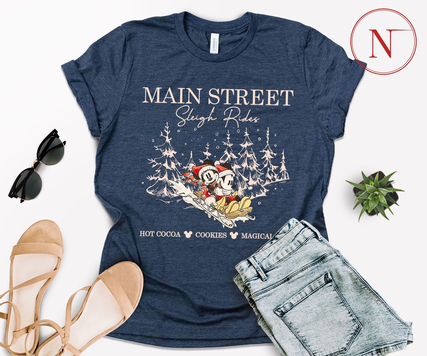 Main Street Sleigh Rides Christmas T-Shirt – Holiday Shirt for Women, Men, Kids & Babies, Made in USA