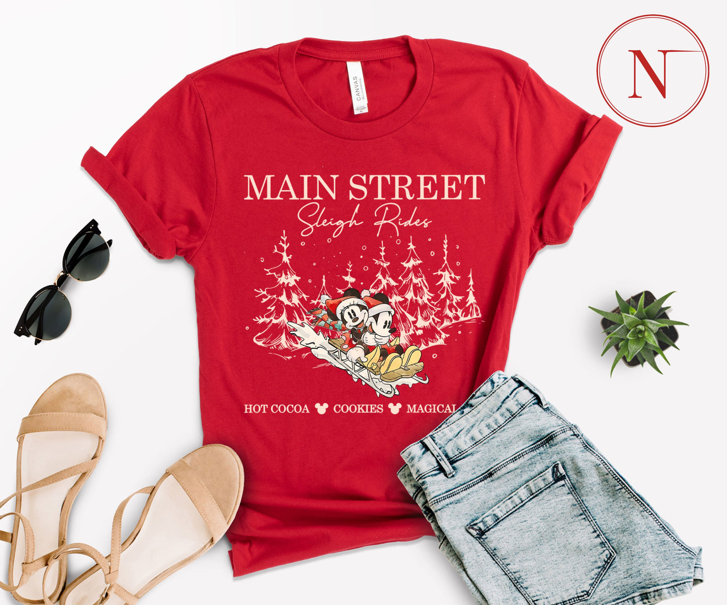 Main Street Sleigh Rides Christmas T-Shirt – Holiday Shirt for Women, Men, Kids & Babies, Made in USA