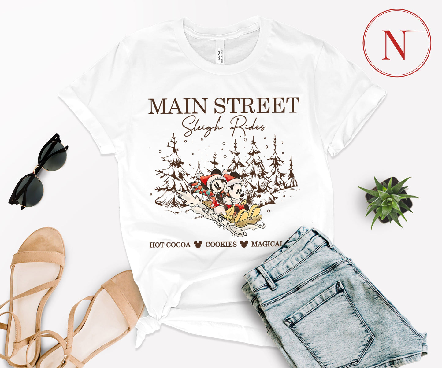 Main Street Sleigh Rides Christmas T-Shirt – Holiday Shirt for Women, Men, Kids & Babies, Made in USA