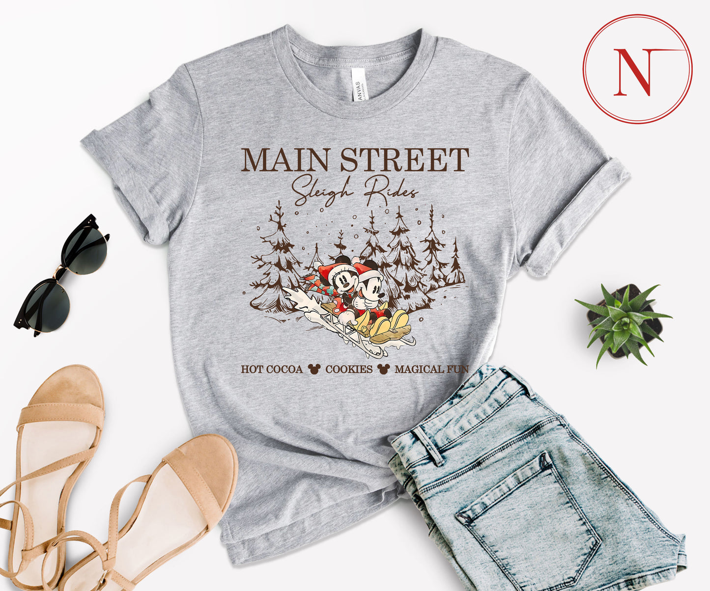 Main Street Sleigh Rides Christmas T-Shirt – Holiday Shirt for Women, Men, Kids & Babies, Made in USA
