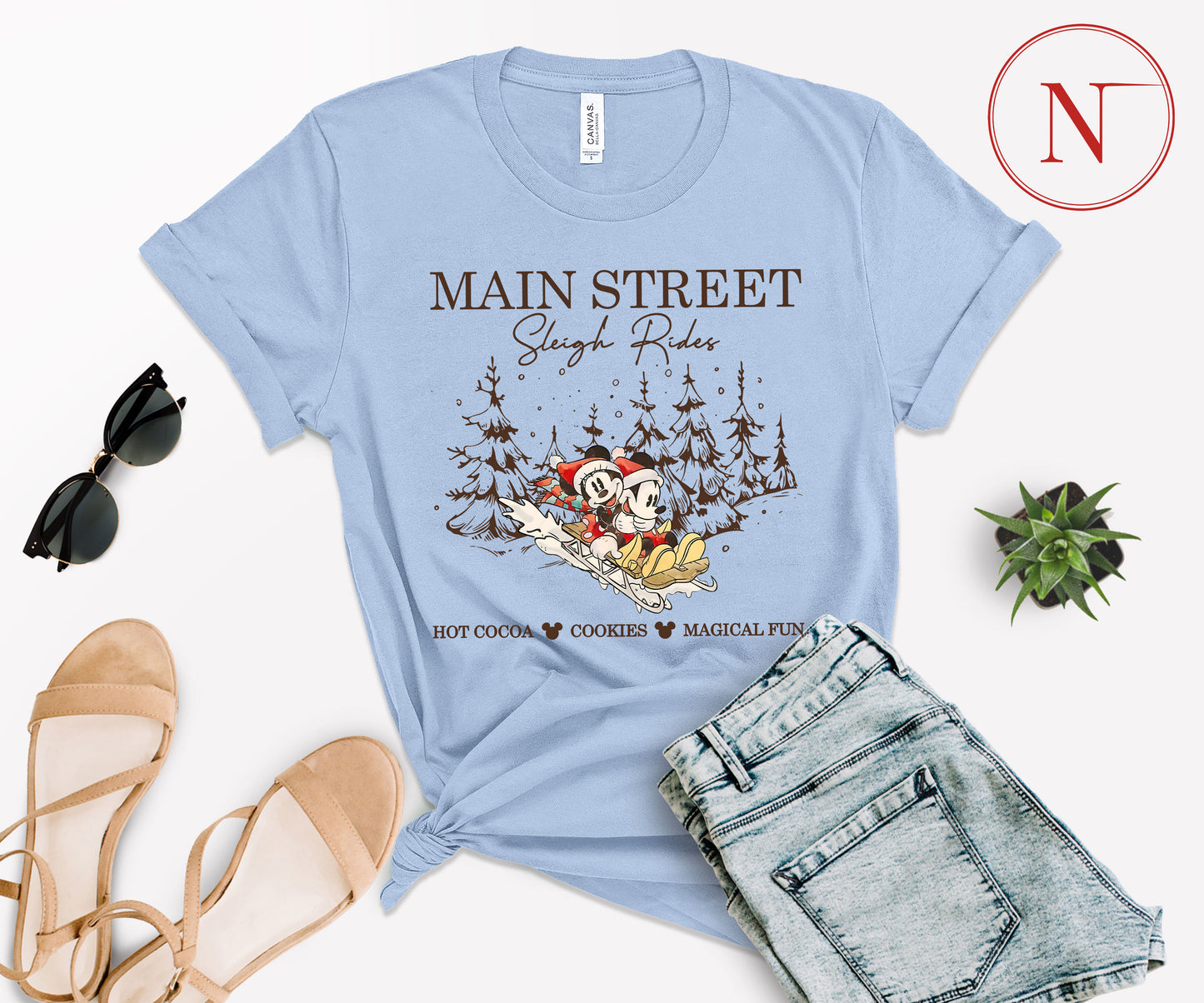 Main Street Sleigh Rides Christmas T-Shirt – Holiday Shirt for Women, Men, Kids & Babies, Made in USA