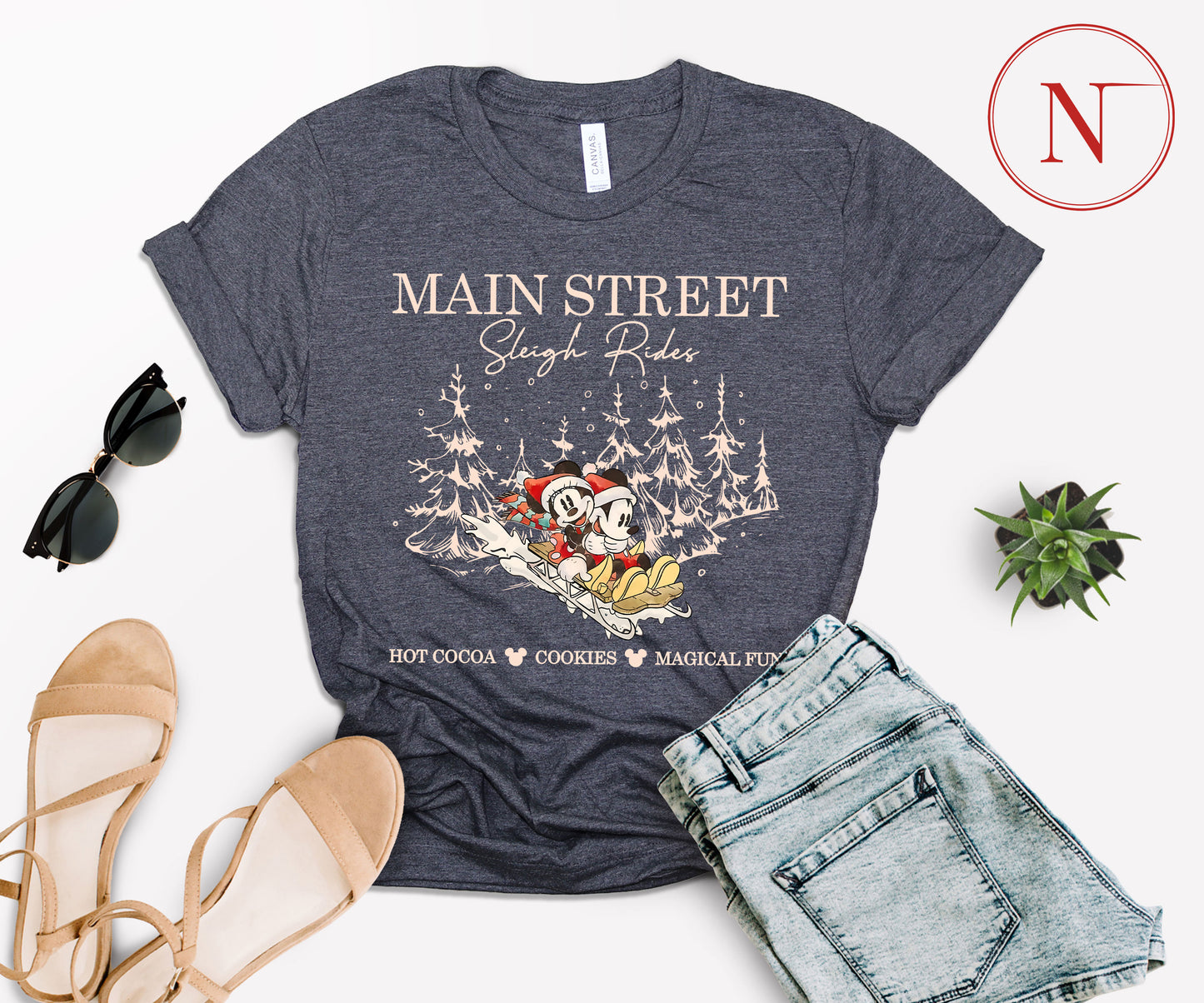 Main Street Sleigh Rides Christmas T-Shirt – Holiday Shirt for Women, Men, Kids & Babies, Made in USA