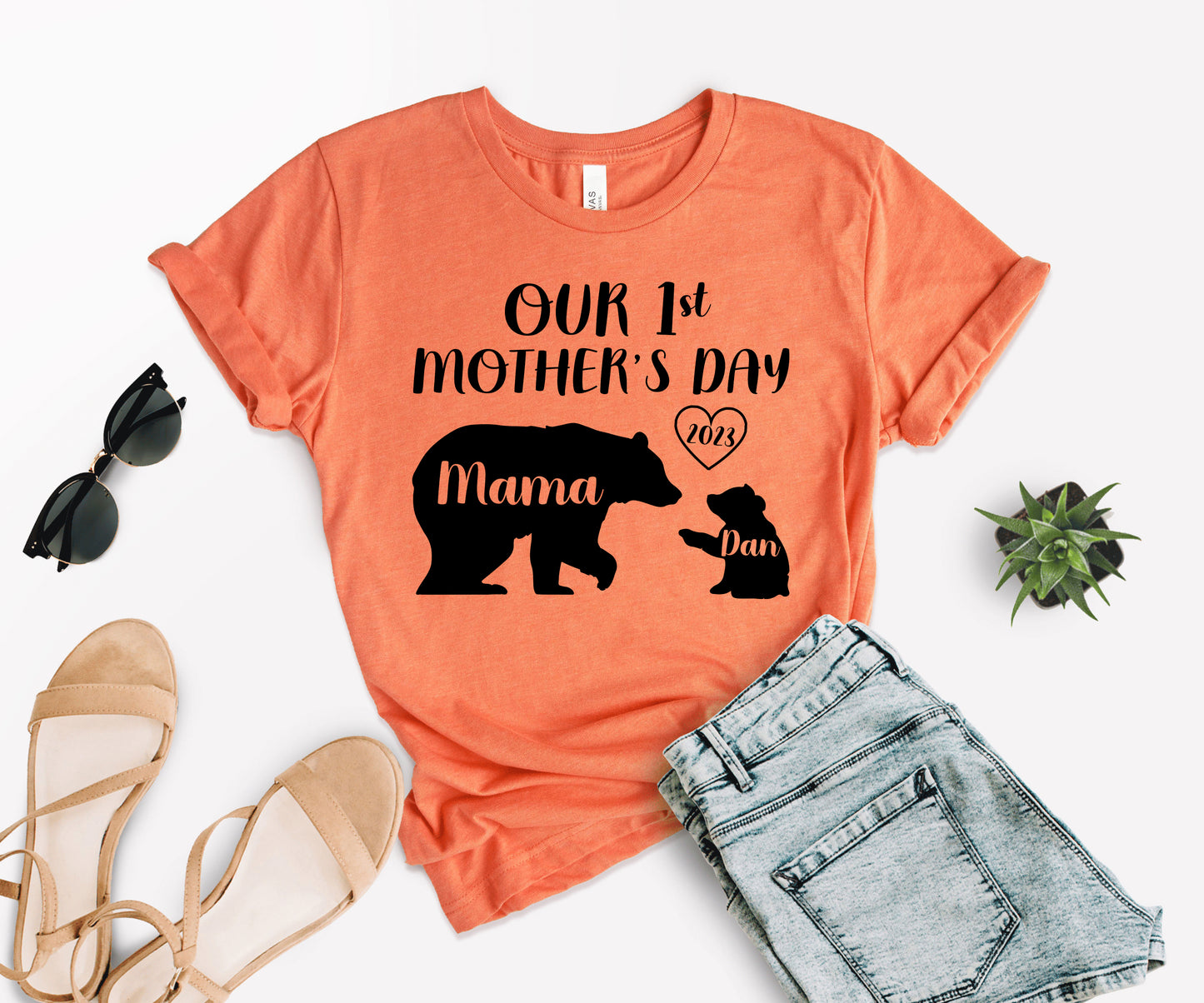 Our 1st Mother's Day Shirt, Mama Bear Shirt with Kids Name, Custom Mom Shirt-newamarketing