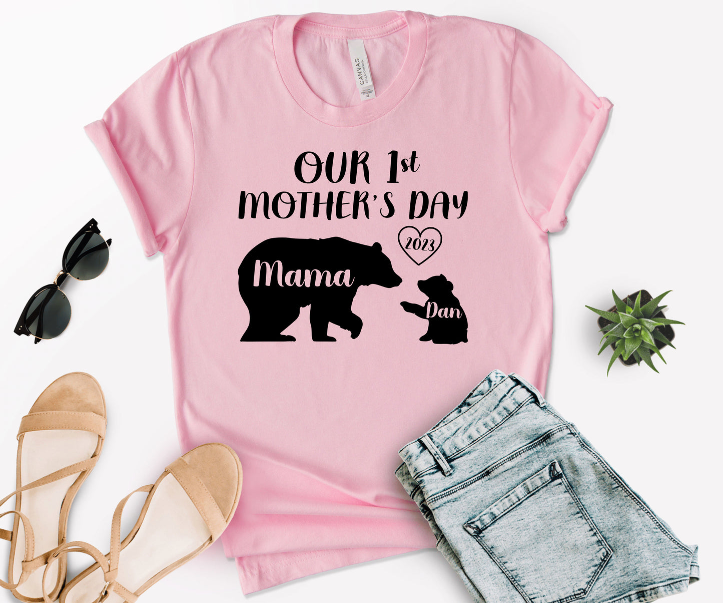 Our 1st Mother's Day Shirt, Mama Bear Shirt with Kids Name, Custom Mom Shirt-newamarketing