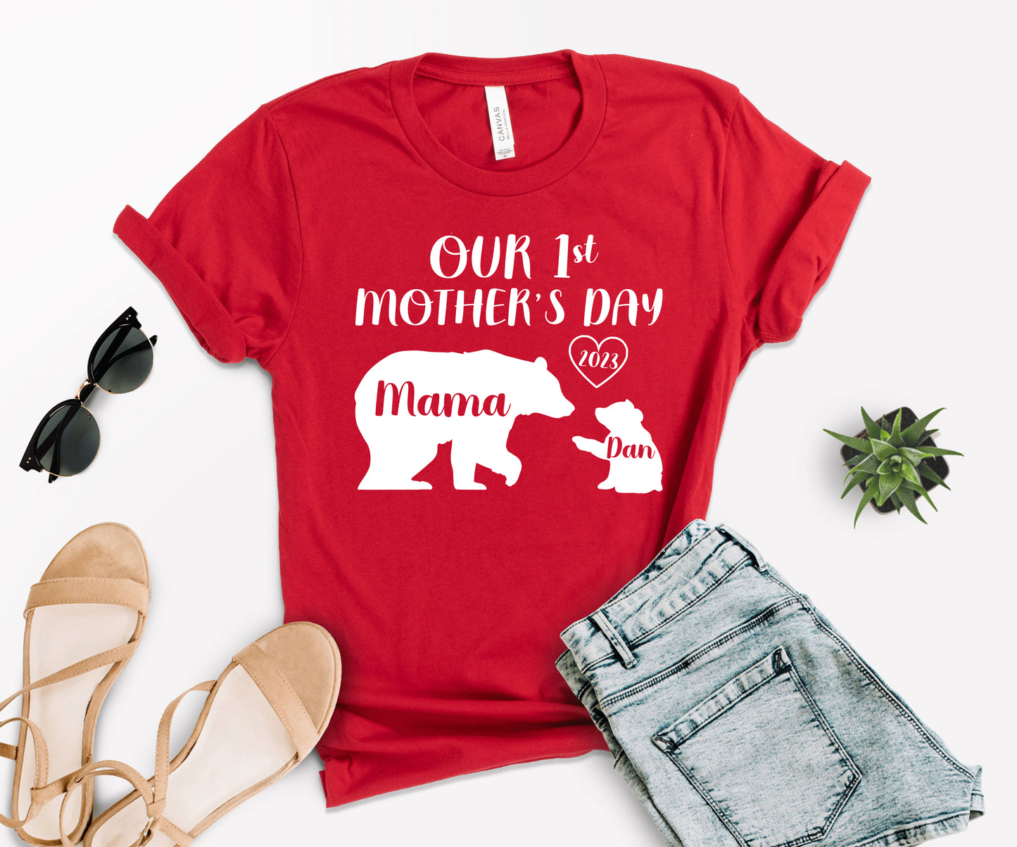 Our 1st Mother's Day Shirt, Mama Bear Shirt with Kids Name, Custom Mom Shirt-newamarketing