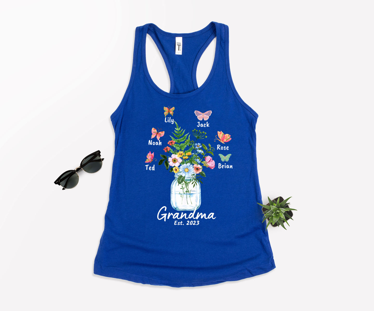 Custom Grandma Shirt, Grandma Est Flower Butterfly Shirt, Grandkids Name Shirt-newamarketing